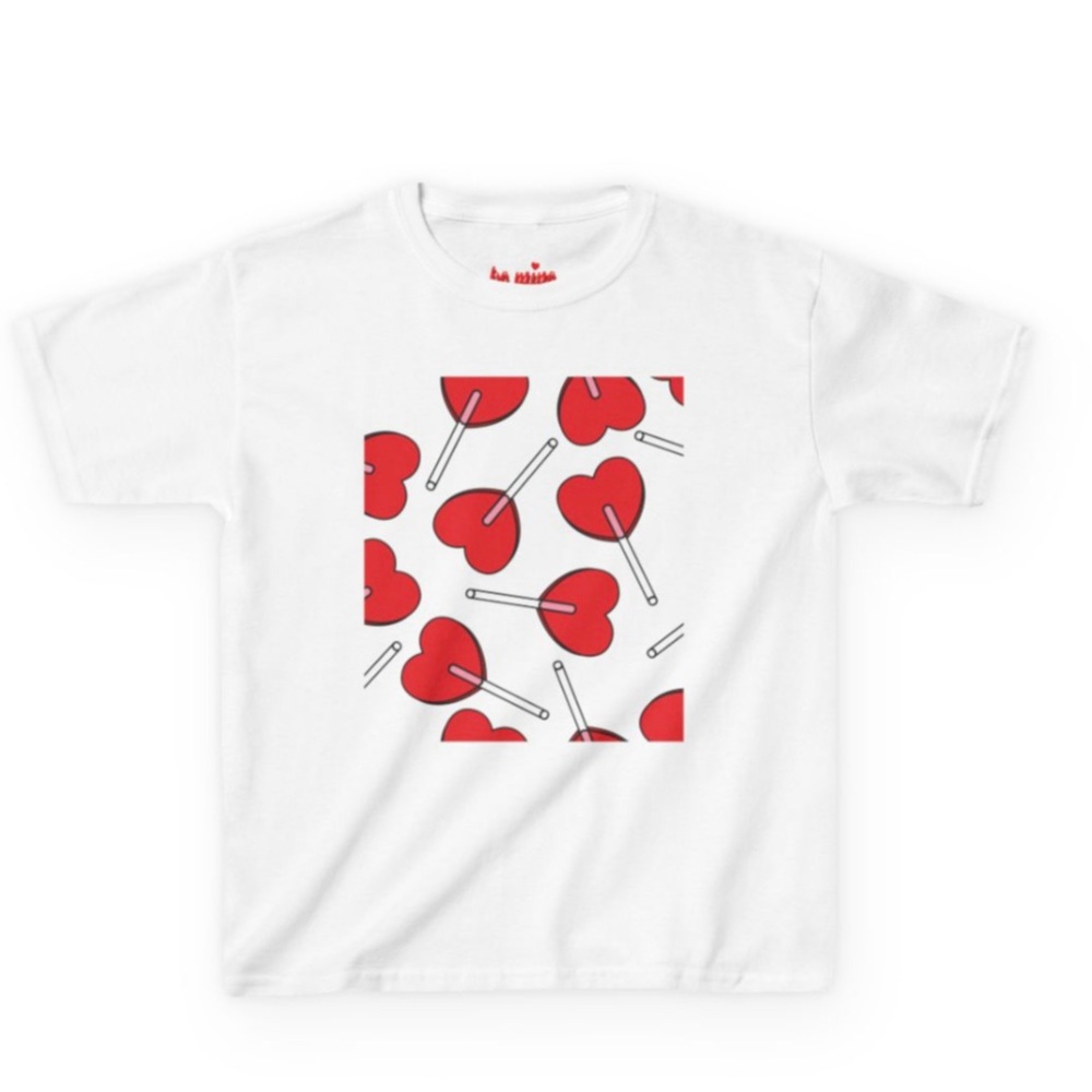 Kids Tee with Hearts Lollipop Design